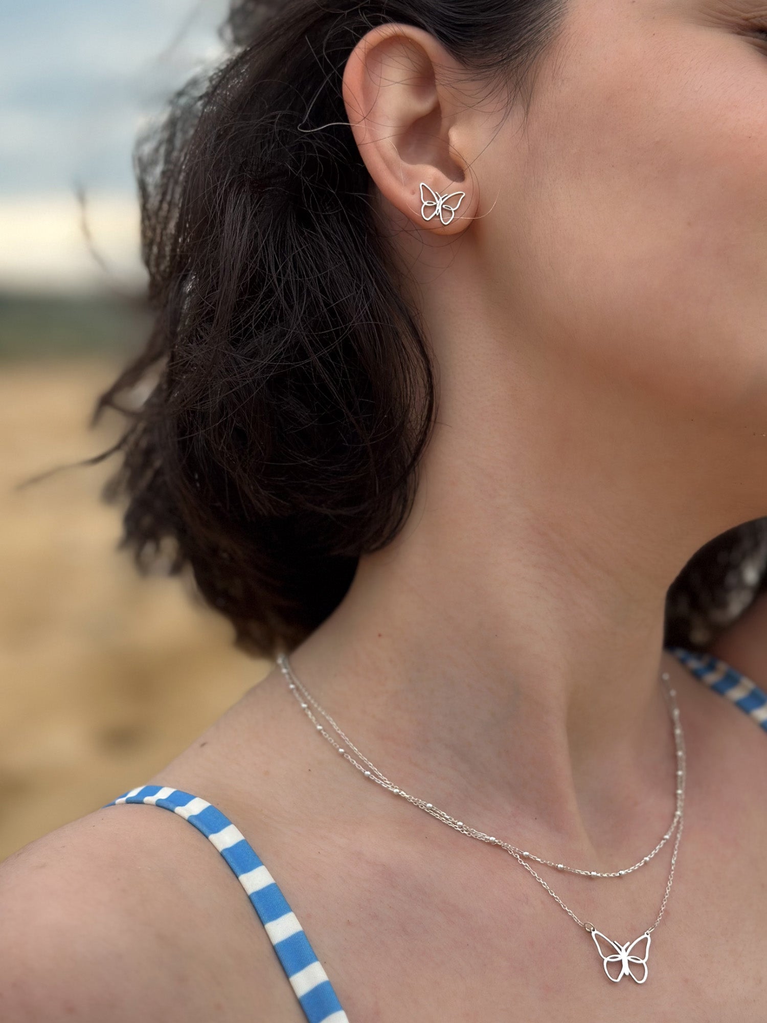 925 Ayar Gümüş Kelebek Kolye ve Küpe, Gümüş Renk, The AC Stories